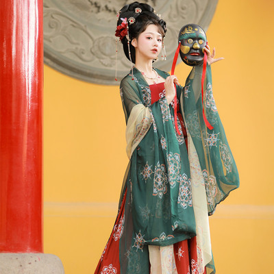 Tang Dynasty Hanfu Fairy dress for women  myrobalan dress hanfu female tang system embroidery myrobalan skirt sees printing big sleeve garment 