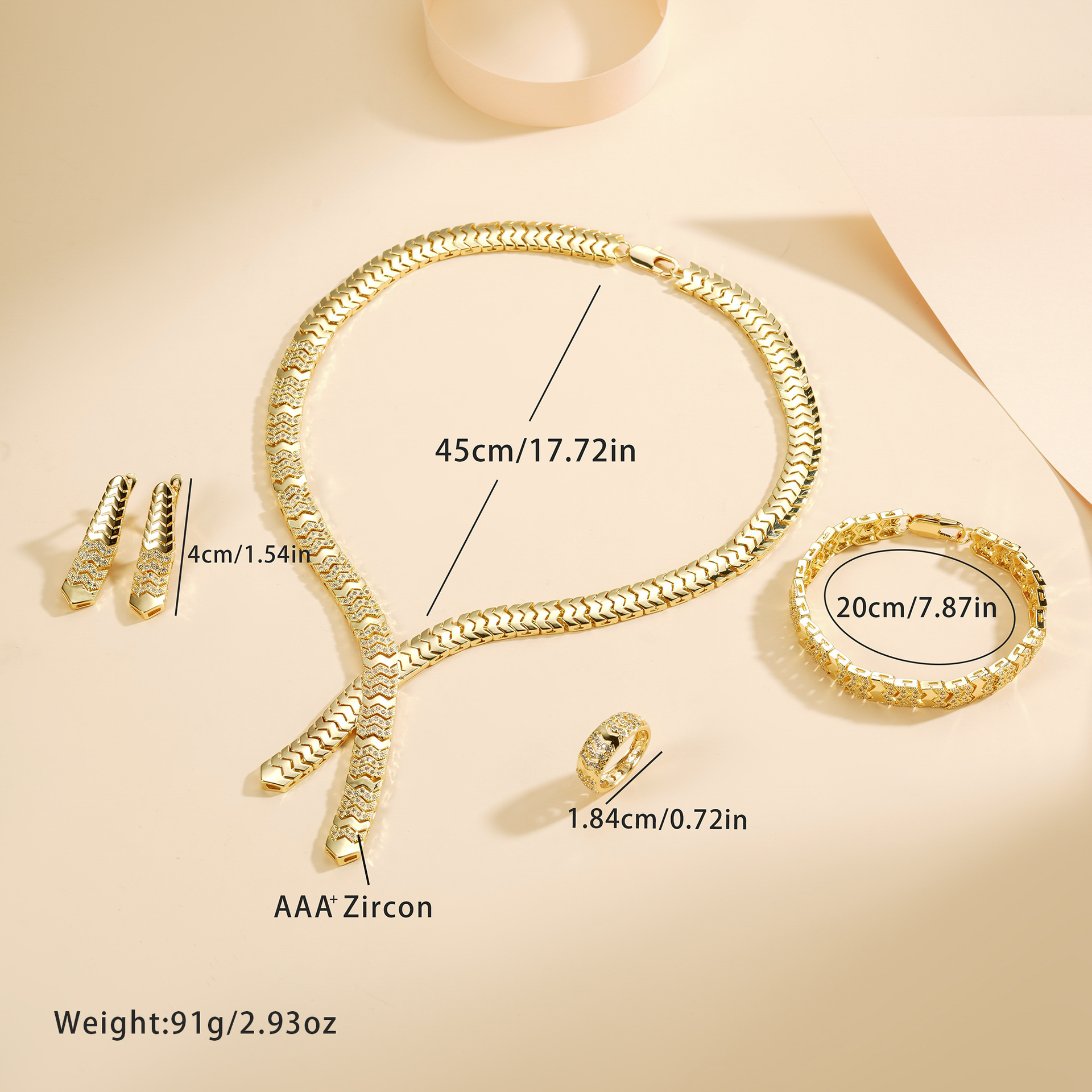 Diseño de lujo ligero transfronterizo conjunto de joyería de alta gama collar de mujer pendientes de bronce 14K anillo brazalete conjunto de cuatro piezas