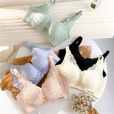 Underwear Lace lady Small chest Thin section Air vent Gather Wireless Adjustment type Closing Furu summer Bras