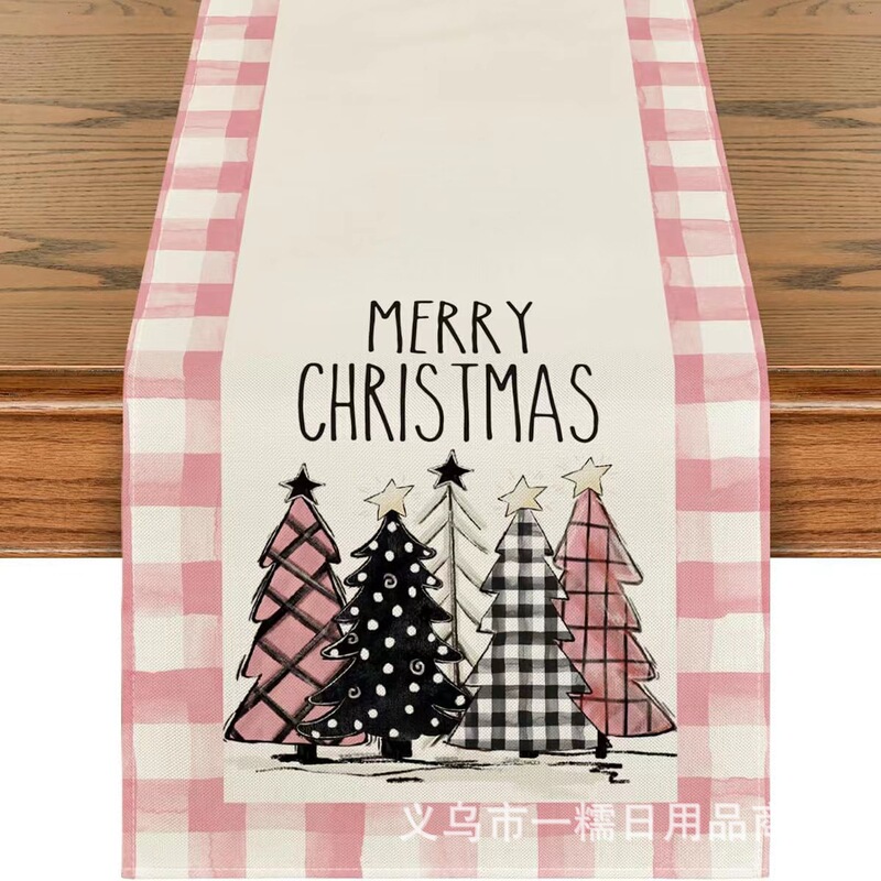 国境を越えて人気のクリスマステーブル旗サンタクロースヘラジカ雪だるま亜麻プリント客間茶卓装飾品|undefined