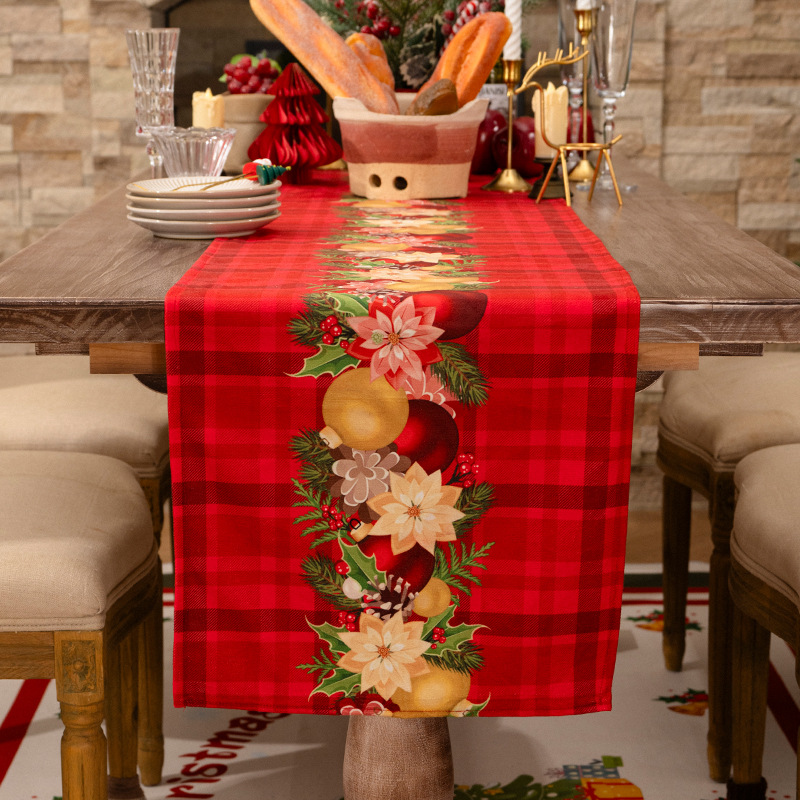 2025 nueva bandera de mesa de Navidad impermeable a prueba de polvo desgaste toallas de mesa atmósfera de Navidad sensación de tela decorativa transfronteriza