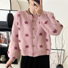 星星毛衣针织衫女2025年春季韩版泡泡袖宽松显瘦开衫短款长袖上衣
