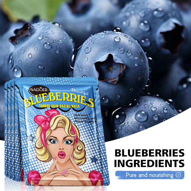 Full English SADOER Blueberry Plant Extract Skin Care Goddess Hydrating Moisturizing Face Mask Sheet_voghion.com