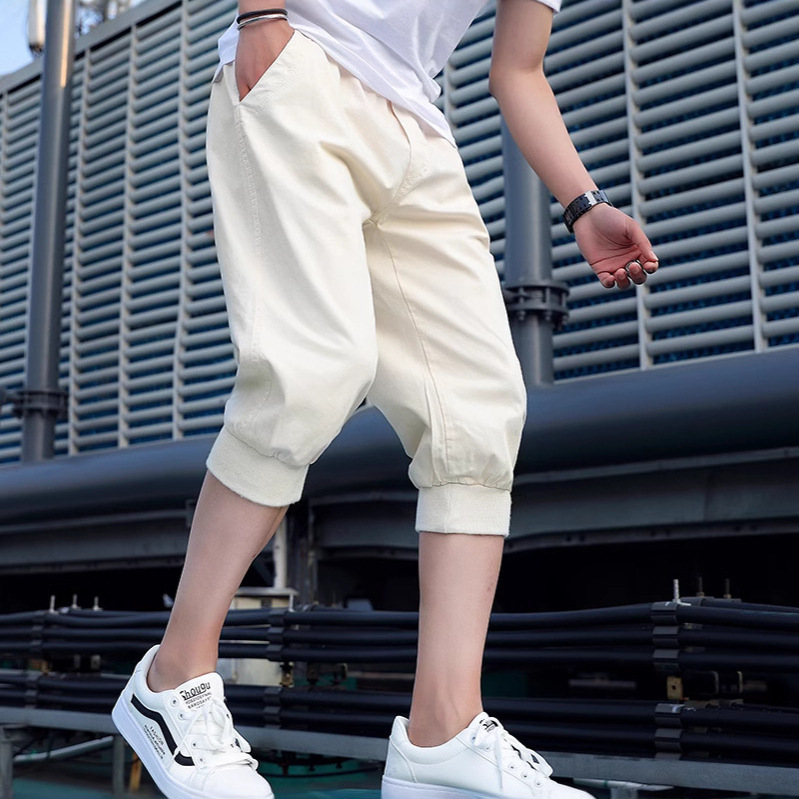 Foreign Trade Summer Capri Pants Men's Shorts Loose Casual Pants Summer Solid Color Trendy Haren Pants Men's Shorts Outer Wear