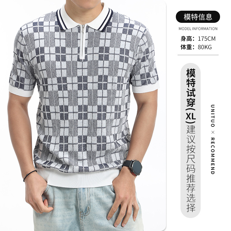Hombres viejos estilos de dinero hielo tejedido polo camisa de verano 2026 con solapa de manga corta ropa de hombre de alta calidad casual hombre