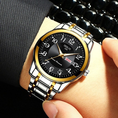 Men's digital luminous dual calendar alloy solid steel band waterproof fashion watch non-mechanical watch drop shipping