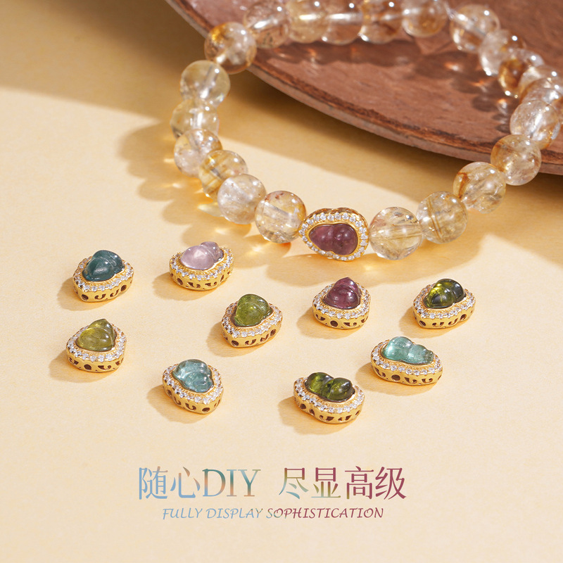 银之爱天然碧玺葫芦小隔珠配饰S925纯银diy手工手串项链银饰配件|undefined