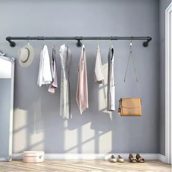 Contractor Grade 70.8" High-End Hotel Furniture Teak Clothing Rack Powder Coated Metal Customized for Bathroom and Living Room