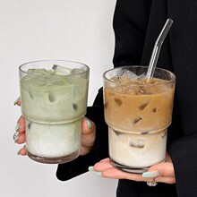 咖啡店透明玻璃简约水杯冰拿铁咖啡杯饮品杯冷饮杯牛奶杯家用
