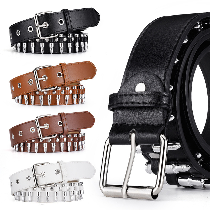 Cross-Border European and American Hot-Selling Bullet Men's Wide Belt Punk Style Fashion Y2K Trendy Women's Personalized Belt for Women Cross-Border European and American Hot-Selling Bullet Men's Wide Belt Punk Style Fashion Y2K Trendy Women's Personalized Belt for Women