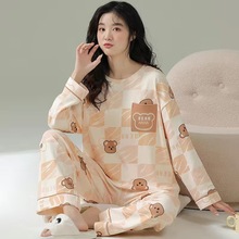 长袖睡衣女春秋季学生韩版可爱宽松甜美两件套装家居服牛奶丝