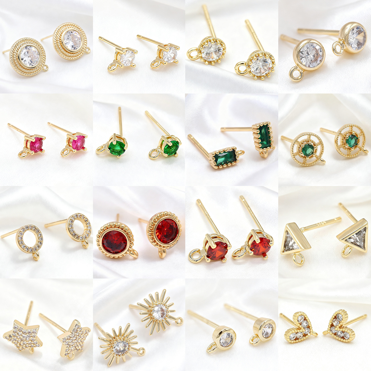 百搭款925银针耳钉带圈diy半成品耳饰简约锆石小众设计感耳环材料