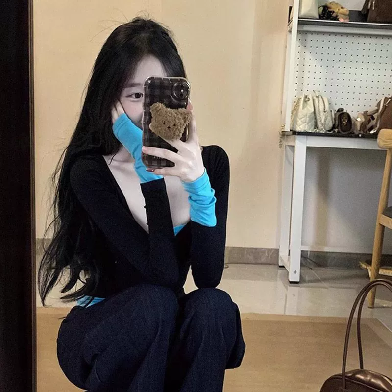 Трансграничная американская горячая девушка контрафактная подделка две женские футболки с длинными рукавами весной и осенью