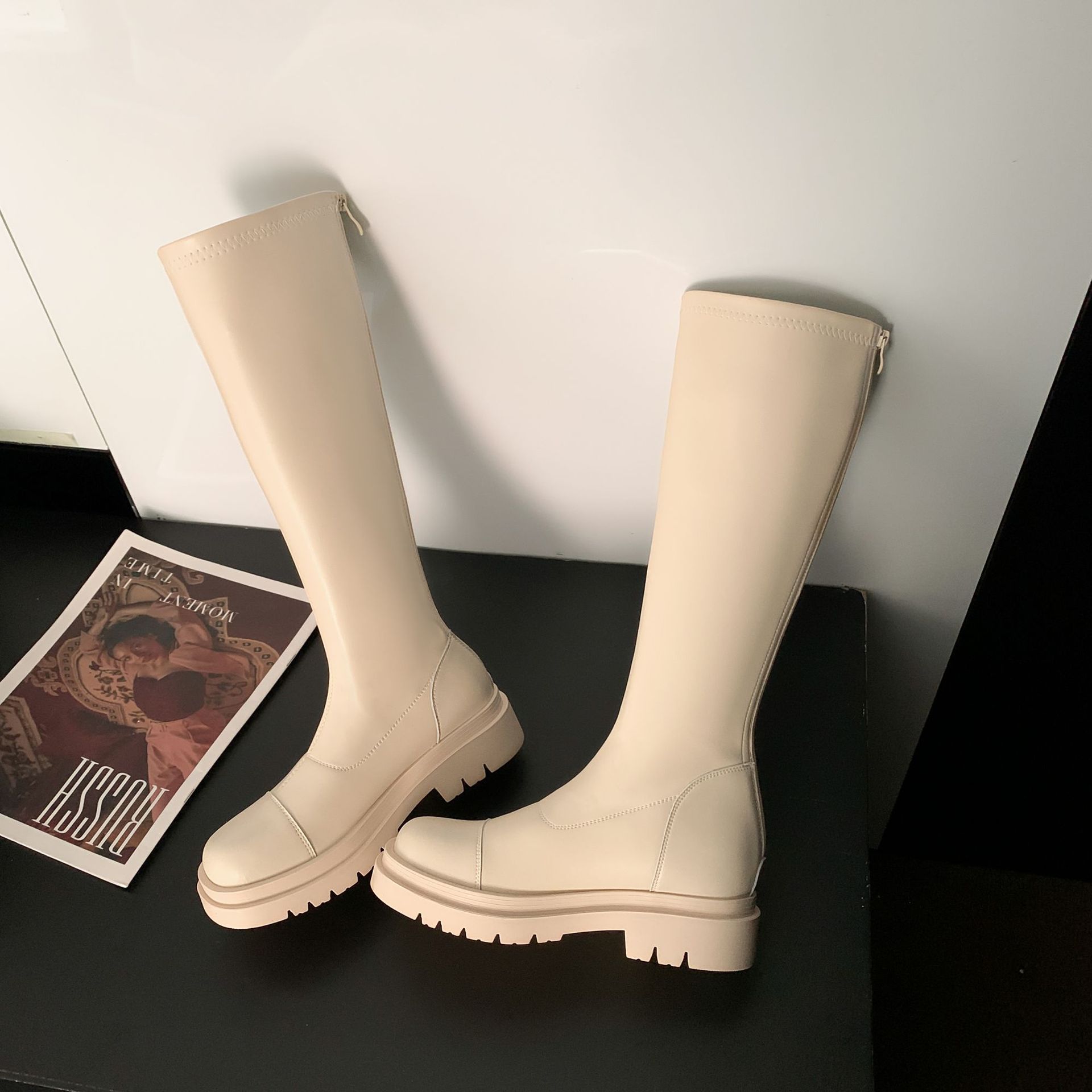 Pequeñas botas de altura hasta la rodilla zapatos de otoño e invierno para mujer botas finas botas elásticas de caballero botas altas de suela gruesa image 3