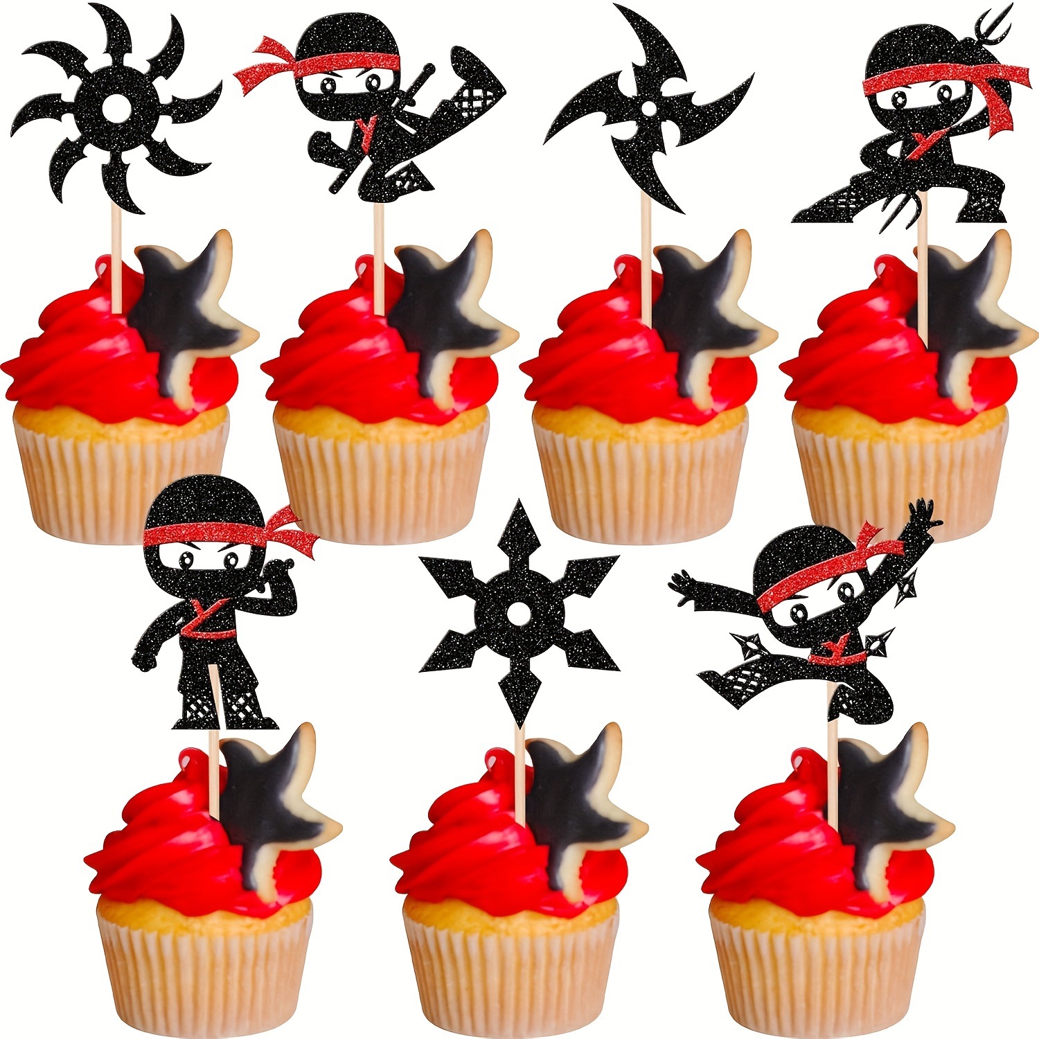 Cross-Border Amazon Best-Selling Birthday Party Theme Samurai Karate Ninja Cupcake Decoration Plug-In Card