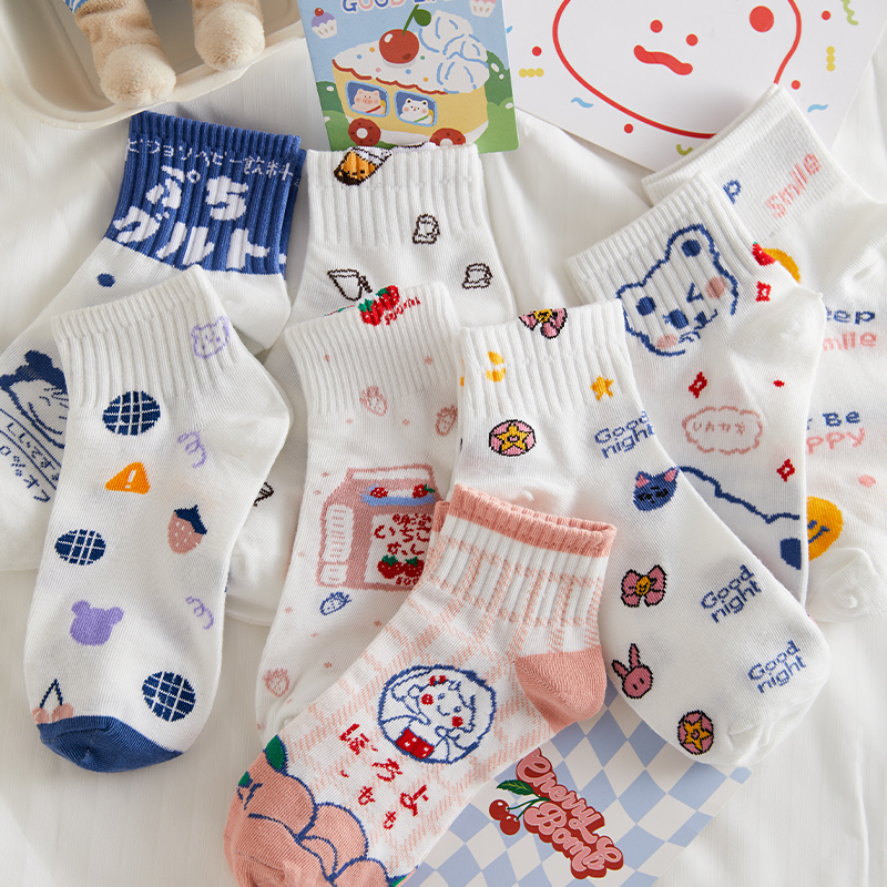 cute japanese style socks women‘s summer thin socks ins trendy cotton cartoon low-top summer low top socks women