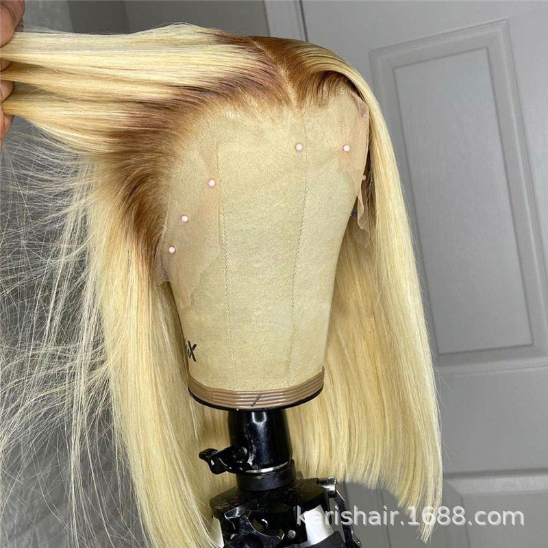 613 pelo humano real peluca cabeza de pelo 613 frente encaje onda Cabeza corta rubia Bob peluca