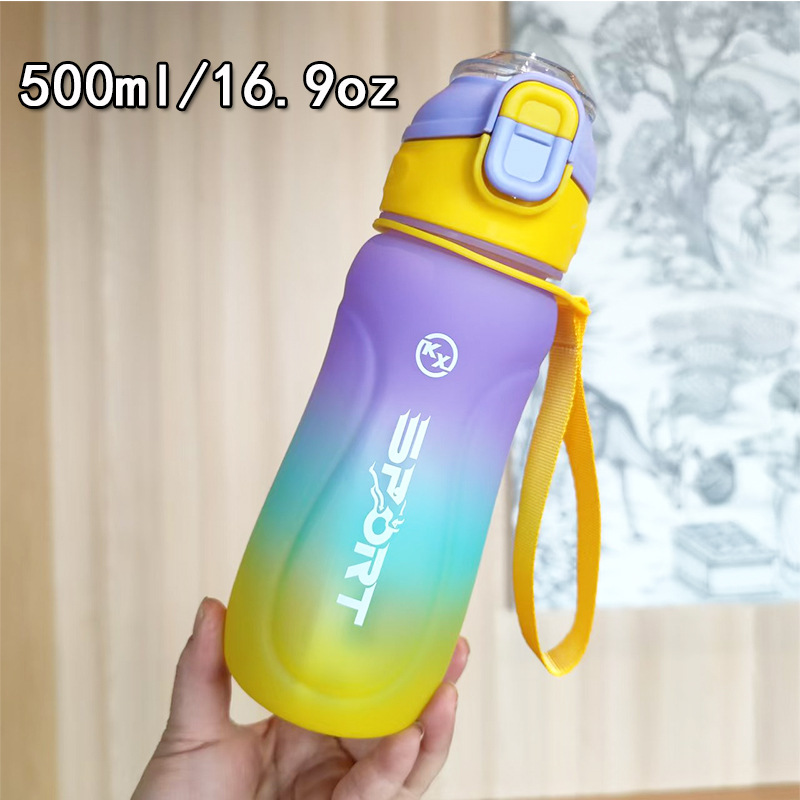 Moda transfronteriza gradiente nuevo tipo de taza de agua un botón tapa elástica doble bebida multifuncional para estudiantes masculinos y femeninos taza de plástico portátil al aire libre