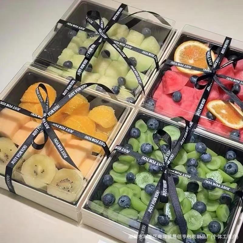 インターネット有名人 Jiugongge フルーツカット包装箱紙プラスチック大きな正方形の果物と野菜の生の果物 4 分割包装箱商業用|undefined