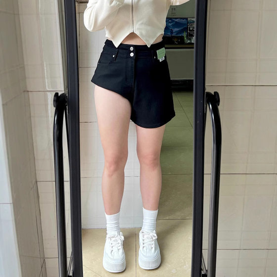 2025 Distinctive Denim Shorts Women's Summer Thin Comfortable High Waist Elastic Belly Covering Loose A- Shed Hot Pants Wide-Leg Shorts