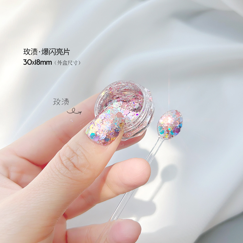 Internet celebridad nuevo clavo ultra-delgada flor de cerezo verde mariposa láser lentejuelas brillo gradiente mezclado joyería de uñas