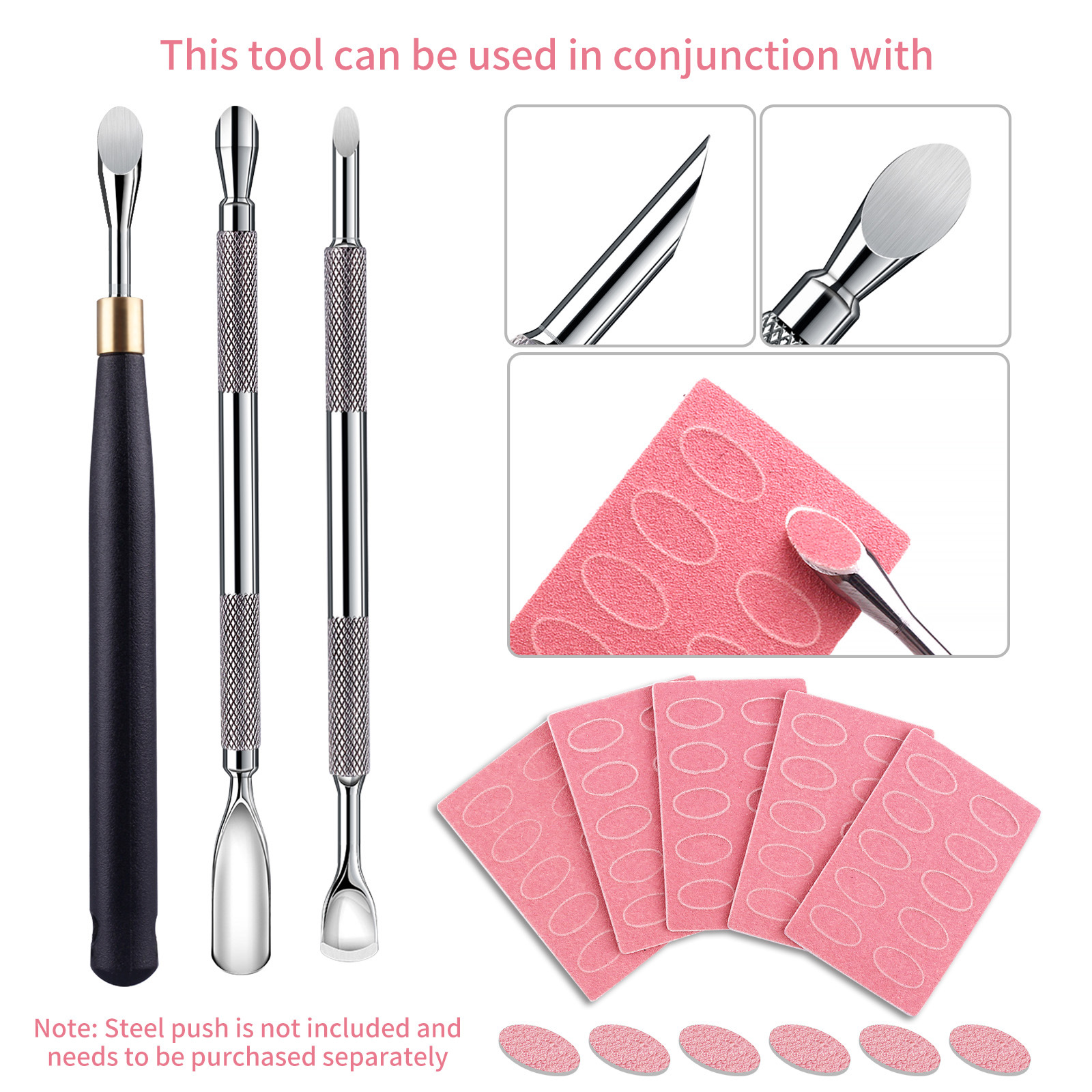 Push de acero para uñas transfronterizo Push de acero de herradura de doble cabeza ruso Push de piel muerta Pincel de manicura para pulir la superficie de la uña