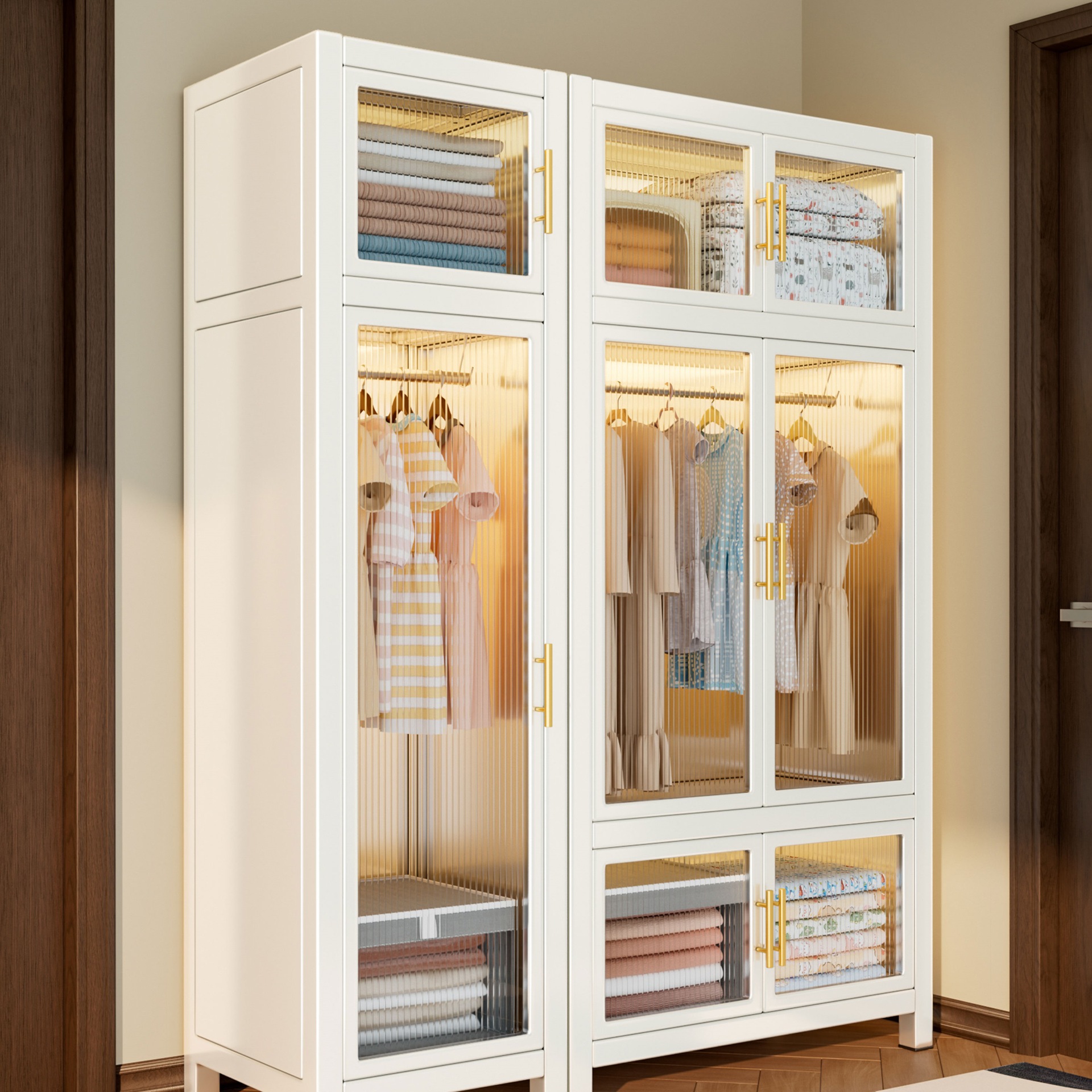 Steel Wardrobe for Home Bedroom Rental Room Simple Assembly 2025 New Popular Metal Iron Combination Wardrobe Wardrobe