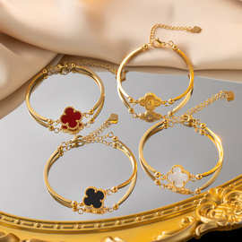 欧美钛钢新款四叶草手镯女生不掉色气质百搭个性网红轻奢手饰批发