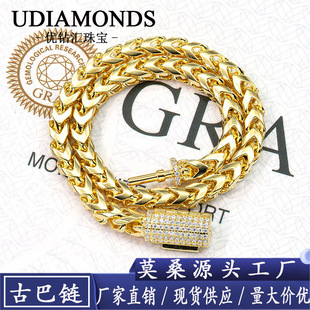 European and American hip-hop 4mm wide front and back necklace 925 silver inlaid VVS Mosan necklace men's and women's accessories fashion trend bracelet