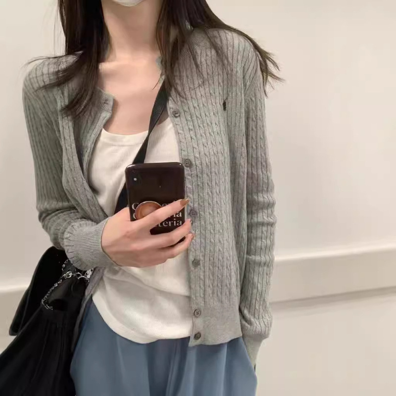 Love Pony Embroidered Cardigan High Version Round Neck Knitted Small Twist Top Autumn Women's Sweater Jacket Air Conditioning Shirt