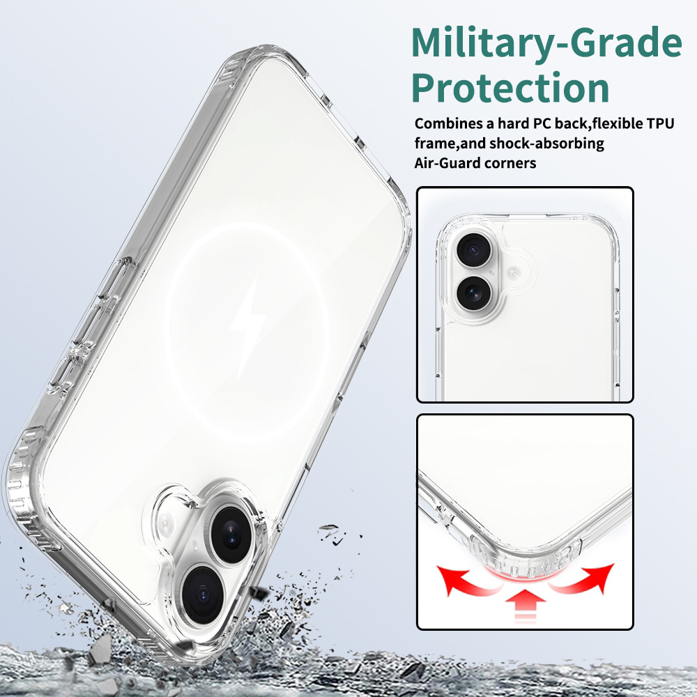Fábrica al por mayor para iPhone16 cámara inteligente botón de caja magnética transparente 2.0mm todo incluido caso a prueba de caídas