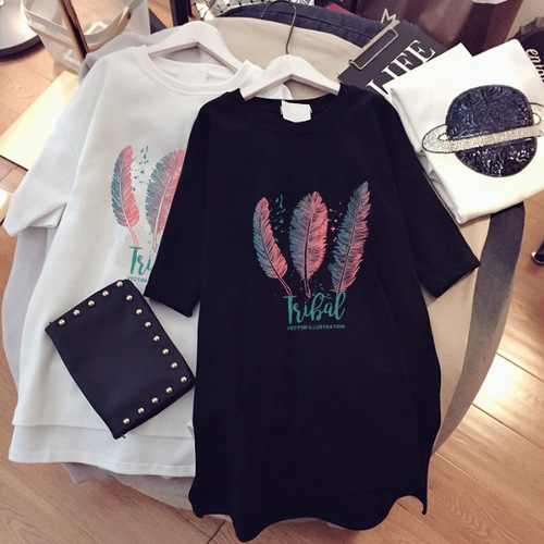 Pregnant women's pure cotton T-shirt short sleeve T-shirt women's middle-long style  new loose BF top T-shirt base shirt summer