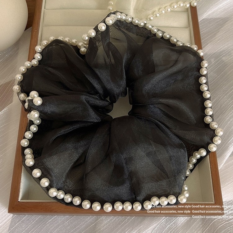 Scrunchie ricamato con fiori perle e fiocco elastico capelli_voghion.com