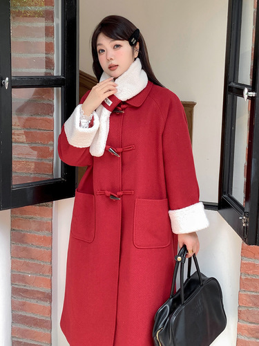 Women's oversized coat with turtleneck, horn buttons, interlining, winter new warm outerwear 421846