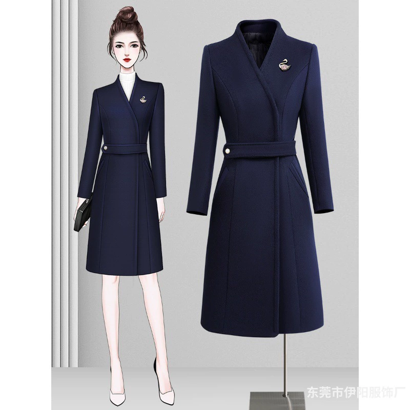 Высококачественная профессиональная шерстяная куртка, Женская осенне-зимняя Длинная шерстяная куртка, комбинезоны отдела продаж службы поддержки клиентов на местах