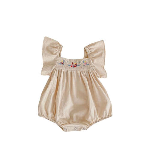 INS  Summer Infant and Toddler Girls Flower Embroidered Skirt + Cotton Big Flying Sleeve Harness Sisters Outfit