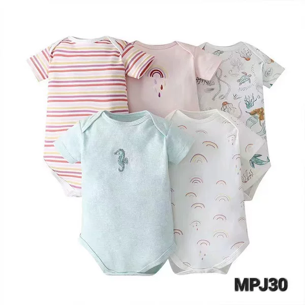 Children's Clothing Summer New Style Infant Short-Sleeve Mixed Color Triangle Romper Baby Jumpsuit Five-Piece Set