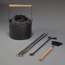 古铁碳炉配件围炉煮茶工具碳灰铲铁锤火箸木炭提篮收纳篮茶道零配