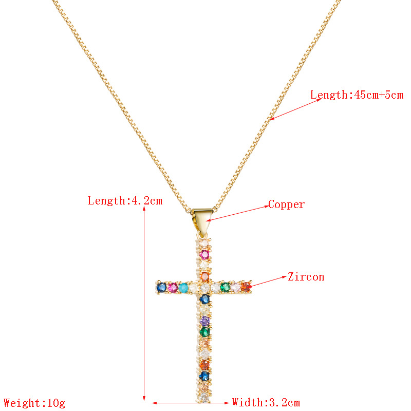 Simple Temperament Cross Pendant Necklace Personality Creative Inlaid Color Zircon Couple Necklace display picture 1