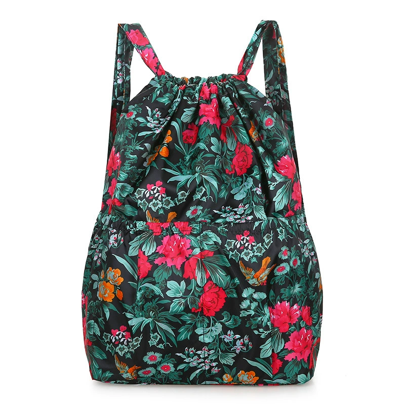 Capacious folding backpack, drawstring