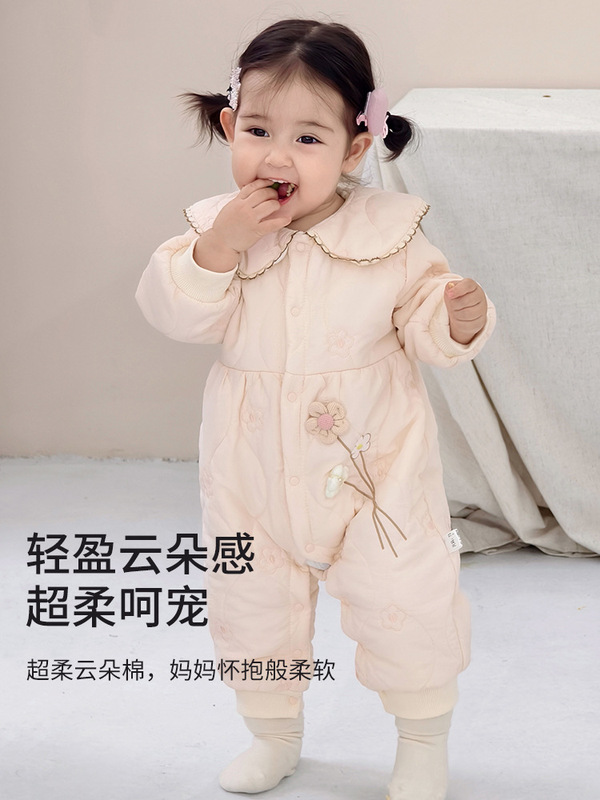 秋冬婴儿加绒连体衣女宝宝春秋装洋气保暖哈衣新生儿外出抱衣爬服|undefined