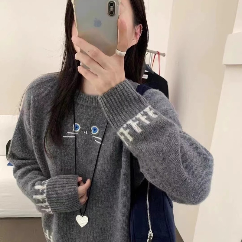 秋冬新款韩版宽松显瘦慵懒风圆领套头毛衣女百搭针织衫上衣打底衫|undefined
