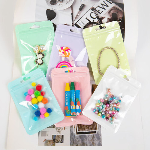 Colorful macaron ziplock bag, thickened transparent yin and yang sealed plastic seal bag, jewelry goo card storage packaging bag