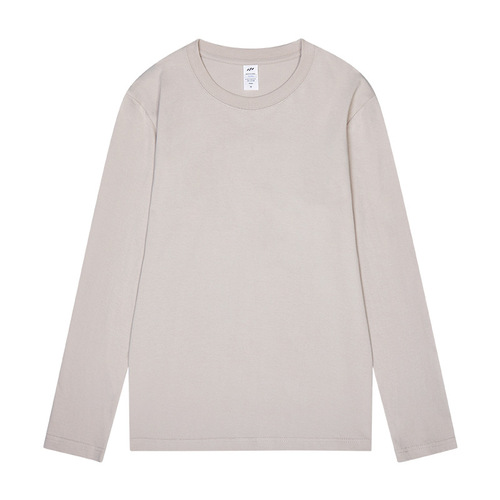 230g autumn Xinjiang combed cotton heavyweight round neck solid color long-sleeved men's T-shirt loose bottoming shirt one piece drop shipping