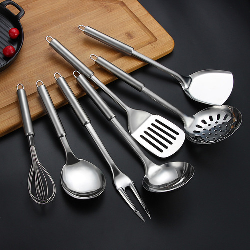 Stainless Steel Kitchenware Set: Non-Slip Cooking Spoon, Ladle, Spatula, Strainer, and Heat-Insulated Cookware—Perfect as a Gift
