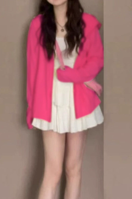 Солнцезащитная одежда розово-красная женская 2025 новая летняя свободная женская толстовка с капюшоном из ледяного шелка для улицы тонкая куртка