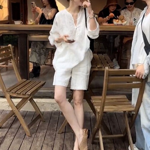Korean simple commuting sunscreen white shirt top and shorts two-piece 2026 summer fashionable all-match new