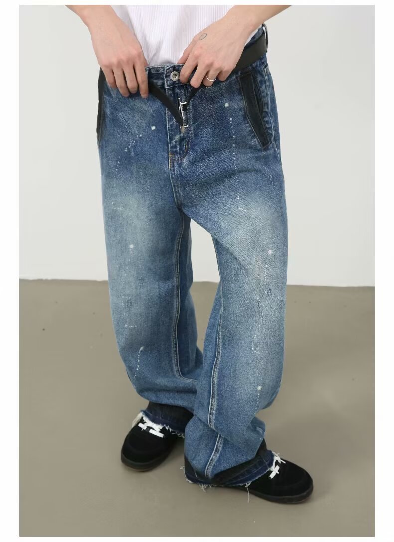 Men's Oversized Relaxed Fit Jeans Streetwear Splatter Wash Vintage Blue Paint Effect Denim (XS-3XL)_mkmklike.com