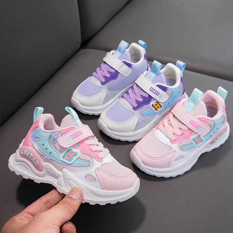 Zapatos de malla para niños al por mayor, estilo nuevo de primavera 2025, zapatos deportivos para niñas, zapatos transpirables para correr para niñas mayores y más pequeñas