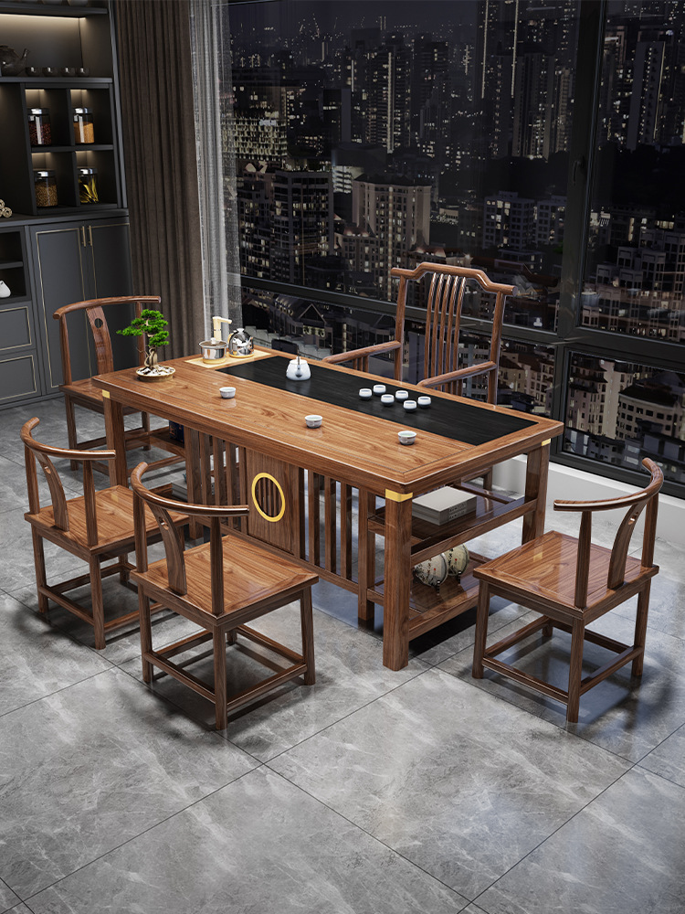 新中式实木阳台茶桌椅组合办公茶台功夫套装一体家用小户型泡茶几